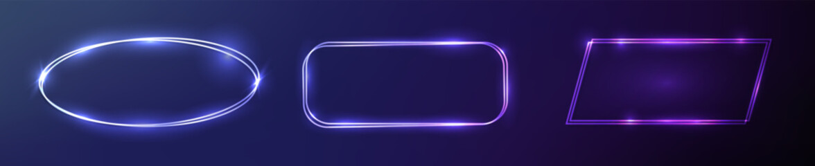 Set of neon double frames with shining effects