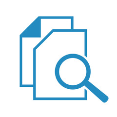 Dokument z lupą. Ikona kontroli i wyszukiwania dokumentów.