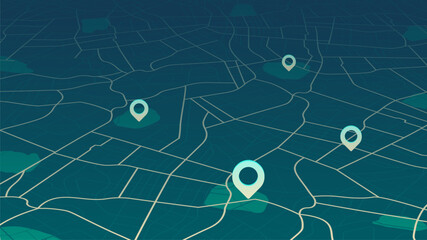 Navigation concept with pin pointers. Location pin on perspective city map. Vector illustration on white background