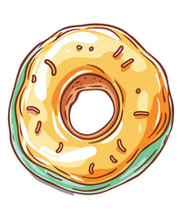 Collection of Colorful Donuts With Outline on White Background