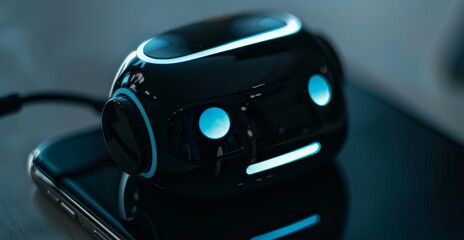 Obraz premium AI Chatbot on a Black Smartphone Screen: Symbolizing Automated Support Centers and AI-Driven Communication
