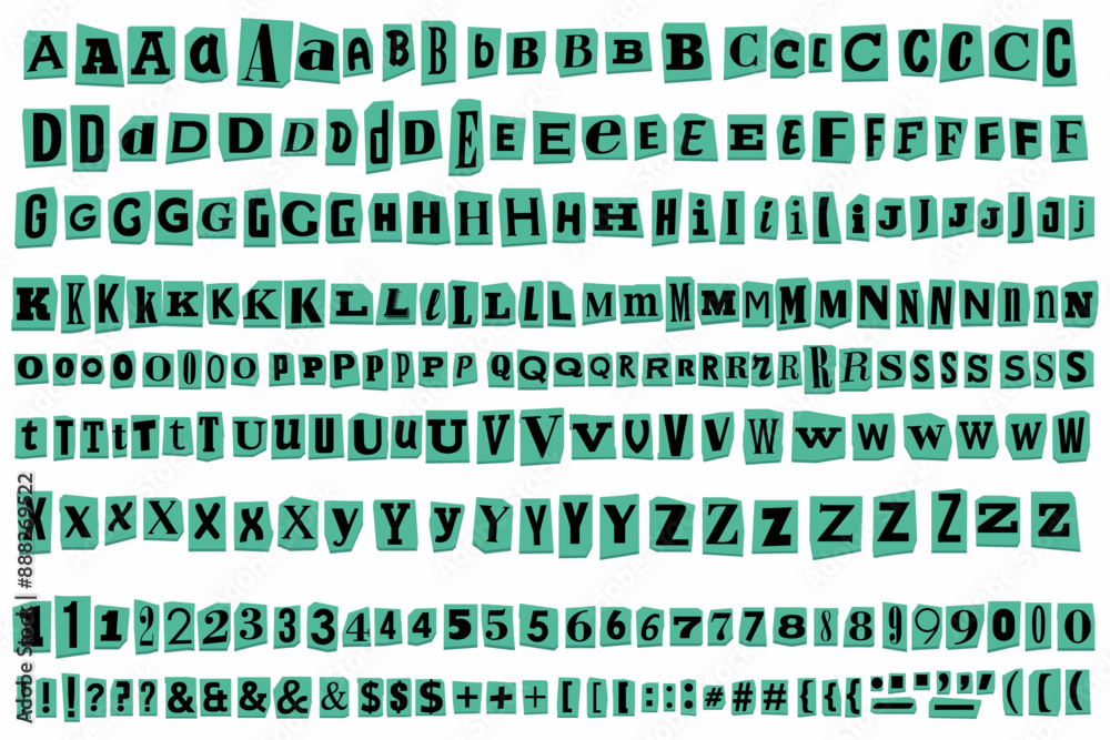 Fototapete paper cut out ransom vector letters alphabet. blackmail or ransom kidnapper anonymous note font. lat