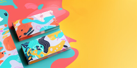 Fototapeta premium Creative Business Card Mockup with Vibrant Artistic Design on Colorful Abstract Background – Perfect for Artists and Designers
