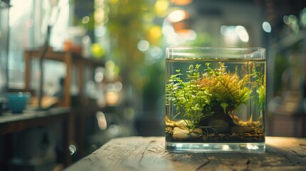 decorative plant arrangement in a glass, table centerpiece suggestion