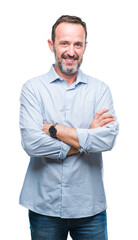 Middle age hoary senior business man over isolated background happy face smiling with crossed arms looking at the camera. Positive person.