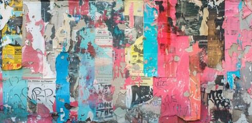 Naklejka premium An abstract urban street art piece created with layers of paint and graffiti, featuring textured layers.