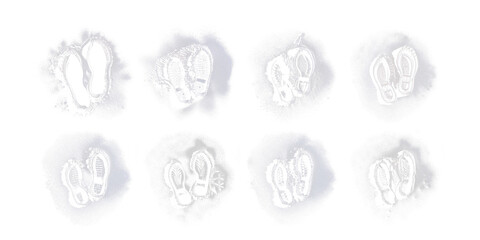 Pacl x 4 Footprints on White Dust: Talcum Powder, Flour, Sand - High-Resolution Stock Images