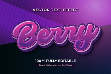 Editable text effect with a modern design featuring the word 'Berry' in a bold, 3D style with vibrant pink and purple gradients, suitable for branding and logo design.
