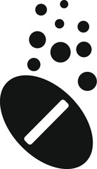 Obraz premium Simple icon of a black pill dissolving with bubbles, representing medicine effect, treatment or healthcare concept