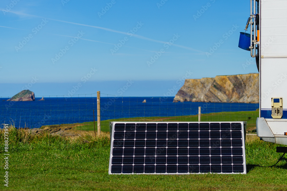 Canvas Prints solar photovoltaic panel at caravan on coast