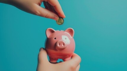 man inserting money into piggy bank, suitable for personal finance imagery or saving tips graphics