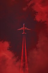 Sky-diving scene with airplane among clouds; suitable for travel and adventure themes