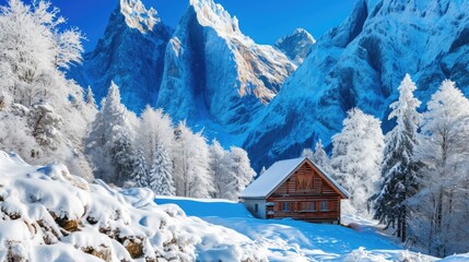 Fototapeta premium remote wooden retreat, perfect for winter getaways