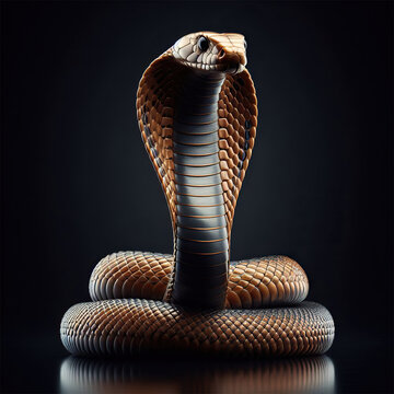 A cobra snake isolated on black background.