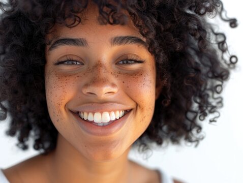 Close-up image featuring a freckled female subject, ideal for beauty and skincare product showcases