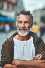 A portly gentleman sporting facial hair, dressed casually in a crisp white button-up