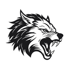 Fototapeta premium Wolf. Roaring wolf logo. Werewolf grins, bares his teeth, growling, vector illustration on a white background. Beautiful, breathtaking wolf for tattoo, design, sports mascot.