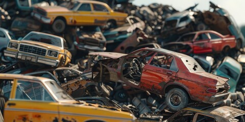 A collection of aged automobiles arranged over refuse