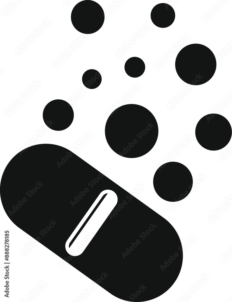 Sticker simple icon of a pill dissolving, releasing medicine into the body