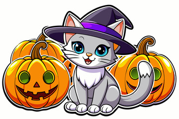 cute and spooky style sticker feature vector illustration