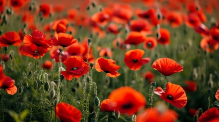 Obraz premium A field of vibrant red poppy flowers in full bloom