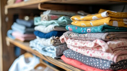 A selection of gently used baby clothes neatly folded and displayed