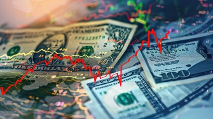 Naklejka premium Flags of California USA flag and map, up arrow, cash dollar bills and stock market indicators - Economy graph, Generative Ai