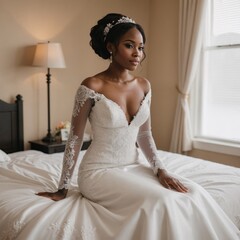 Beautiful bride in sitting on bed