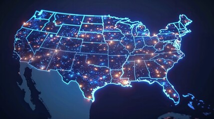 Illuminated digital map of the USA, poised for president election results