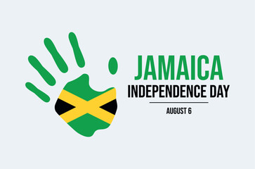 Jamaica Independence Day poster vector illustration. Jamaican flag handprint icon vector. Jamaica abstract flag hand symbol. Template for background, banner, card. August 6 each year. Important day