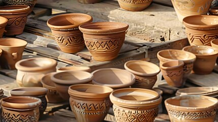 Festive Background with Earthen Pots and Subtle Decorations, Perfect for Traditional Celebrations