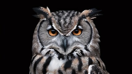 Fototapeta premium Piercing Gaze of Wisdom: A Majestic Owl on Black
