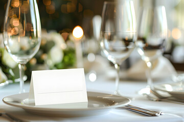 Table place setting blank menu card mockup or reserve in wedding invite and special event