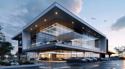 Fototapeta premium Auto dealership modern glass building
