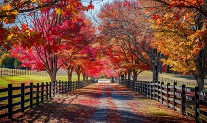 Autumnal Pathway Through a Canopy of Red and Gold