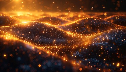 Naklejka premium Abstract Glowing Landscape with Golden Lights