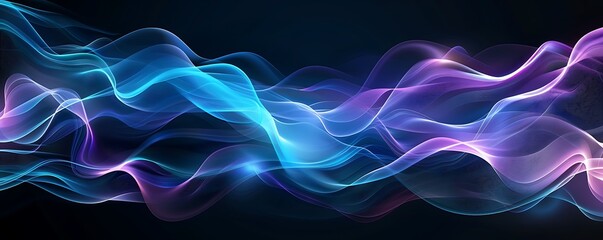 Modern abstract design featuring fluid blue and purple waves on black, vector illustration for high-res banners.