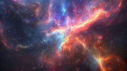 Fototapeta premium Spectacular cosmic landscape featuring a swirling nebula with radiant colors and sparkling stars shining through the interstellar medium