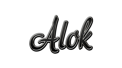 black metal 3d design of Hindi name Alok on white background.	
