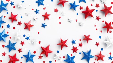Obraz premium Scattered Patriotic Stars on Clean White Background for USA Independence Day Themes.