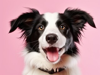 Fototapeta premium A monochrome canine against vivid pink backdrop, ideal for contrasting color schemes