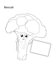 Fun broccoli with banner. Coloring book for children.