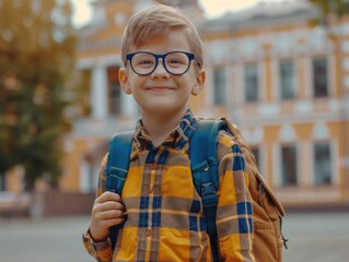 Fototapeta premium A youthful male donning eyewear and equipped with a pack for his belongings