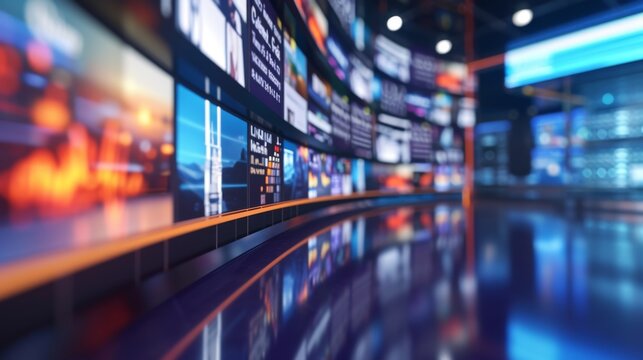 An attractive male TV journalist reporting live from a professional news studio