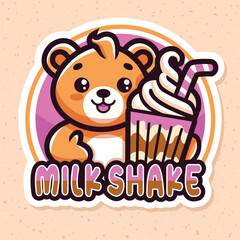 Milk Shake Logo Design with Cute, Smile and Funny Bear as a Mascot