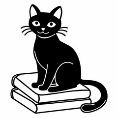 A black cat sitting on a pile of homework