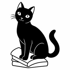 A black cat sitting on a pile of homework