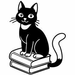 A black cat sitting on a pile of homework