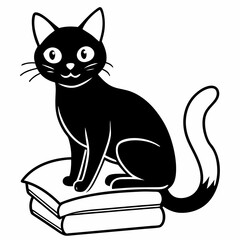 A black cat sitting on a pile of homework