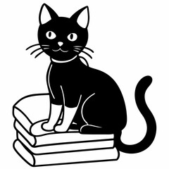 A black cat sitting on a pile of homework